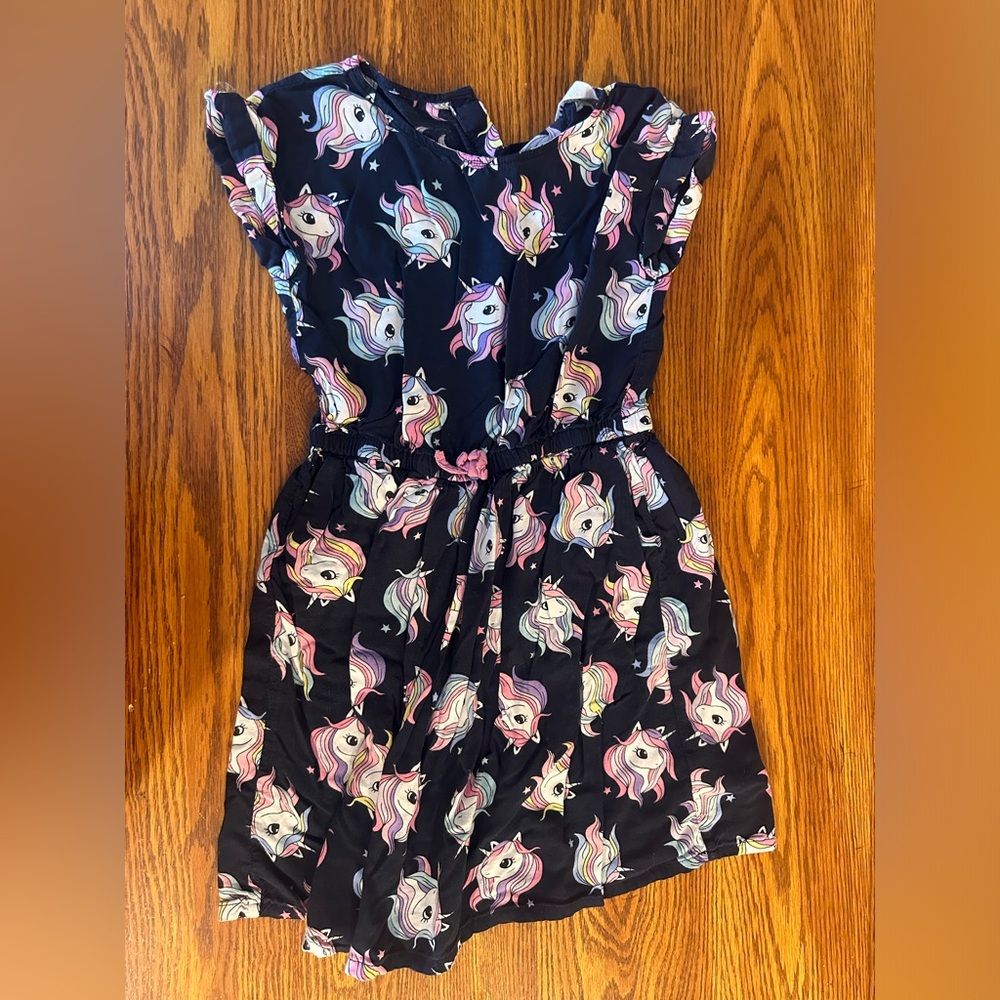 H&M Girls Youth Short Sleeve Unicorn Dress Pockets Size 8-9 School Summer Spring